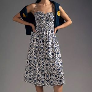 Anthropologie Blue and White Midi Dress